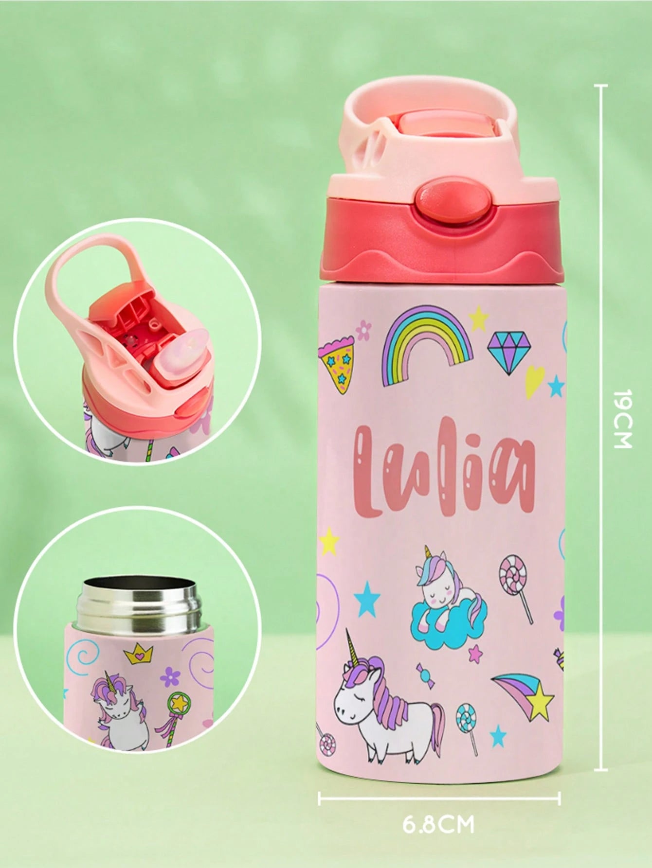 350ml Personalized Kids Water Bottle – Custom Name (Unicorn Design)