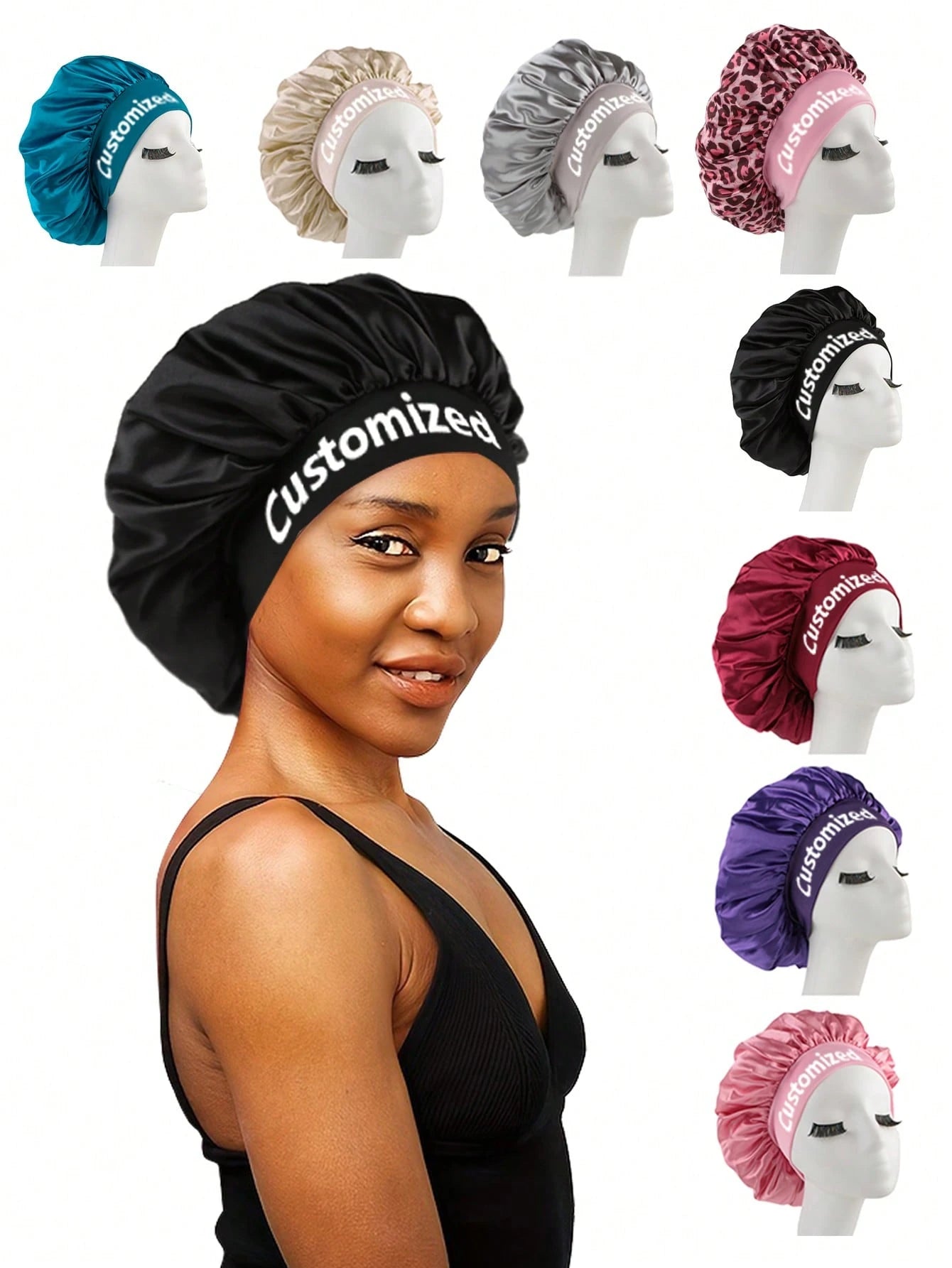 Customized Soft Satin Cap With Simulated Hair For Sleeping