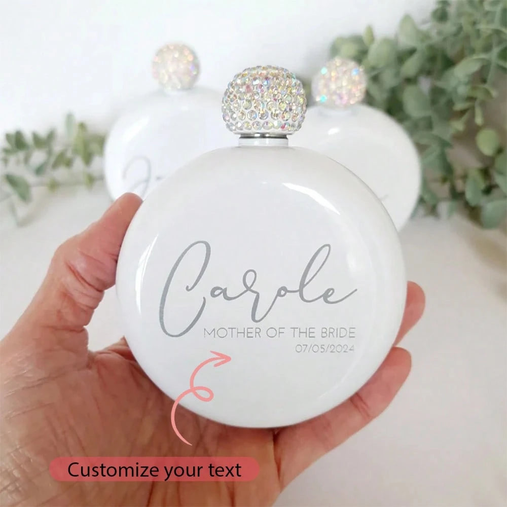 Personalized Round Bridal Party Flask – Custom Text