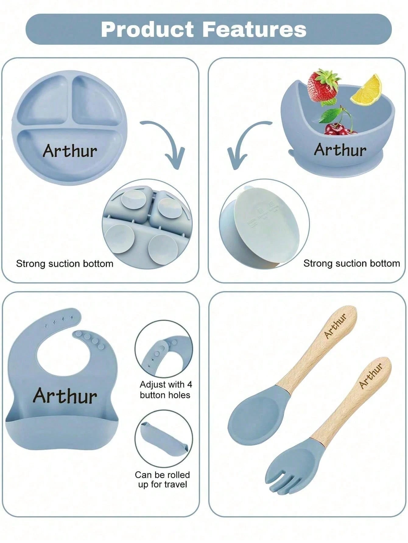 4pcs Personalized Baby Silicone Weaning Set – Custom Tableware for Toddlers