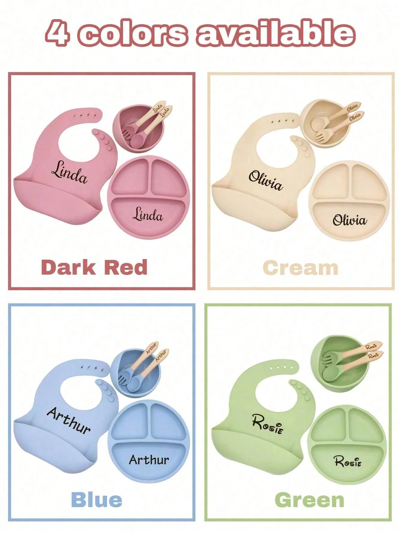 4pcs Personalized Baby Silicone Weaning Set – Custom Tableware for Toddlers