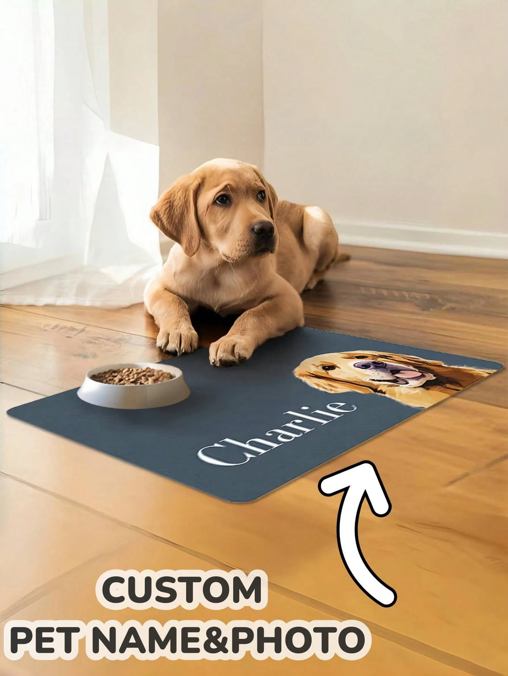 Custom Dog Food Mat – Personalized with Pet Photo & Name - 1 Faces
