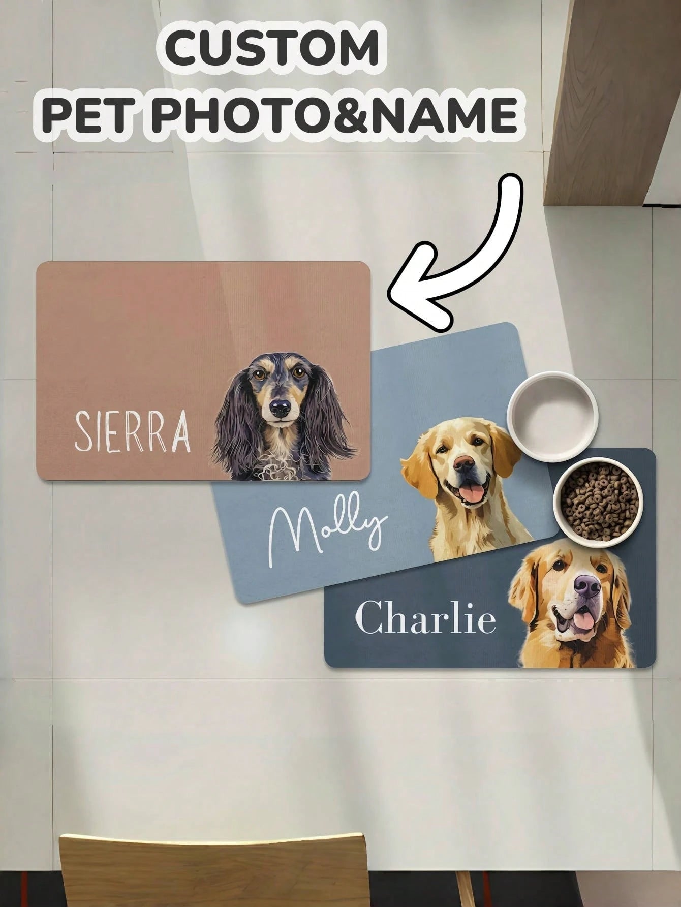 Custom Dog Food Mat – Personalized with Pet Photo & Name - 1 Faces