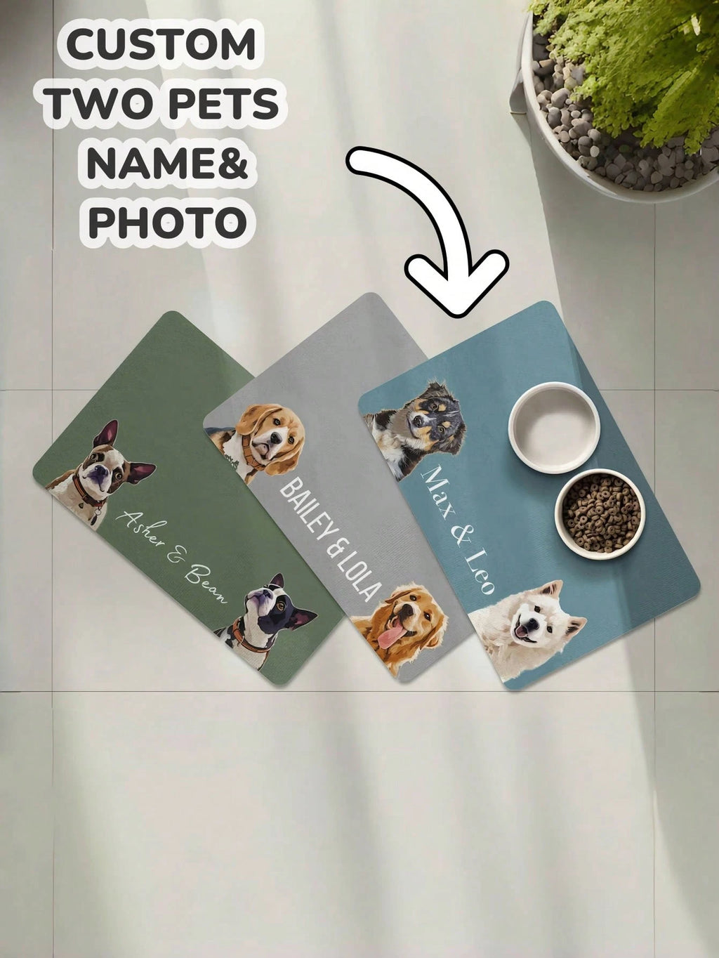 Custom Dog Food Mat – Personalized with Pet Photo & Name - 2 Faces