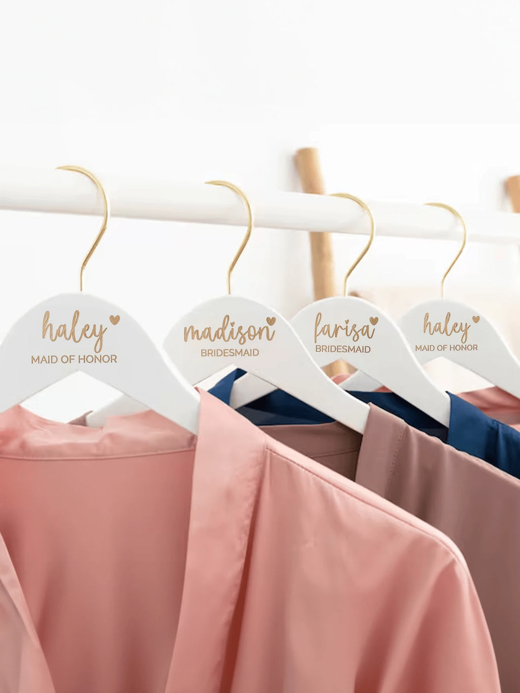 Personalized Bridal Party Hangers – Custom Name & Role - White