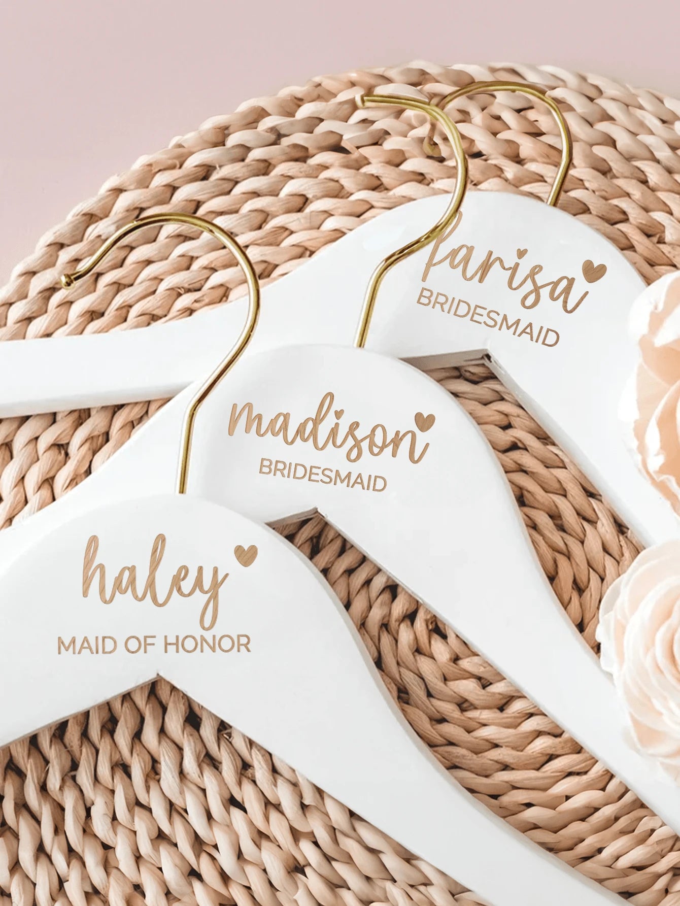 Personalized Bridal Party Hangers – Custom Name & Role - White