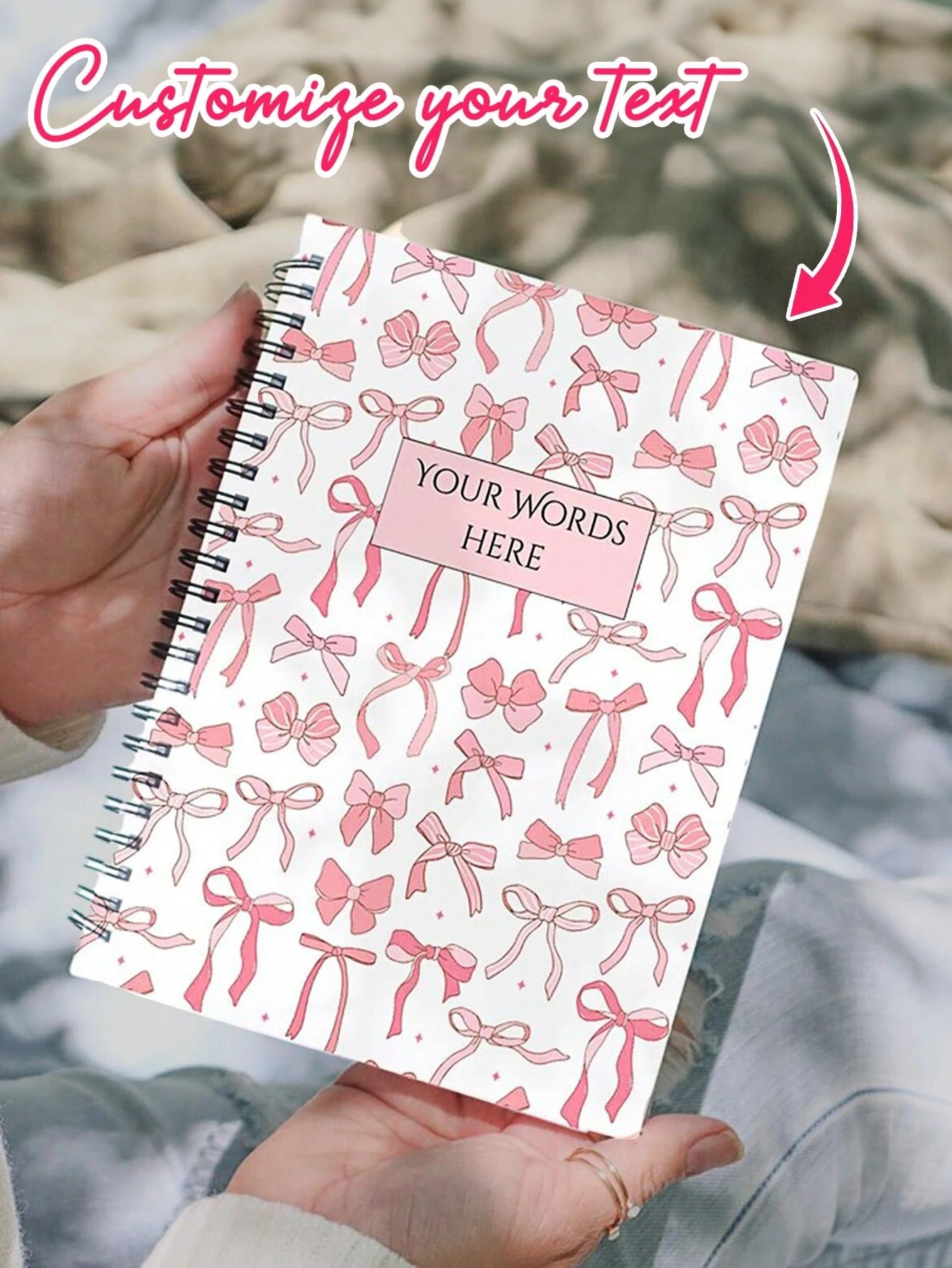 Personalized Notebook – Custom Name Journal (Pink Bow) A5