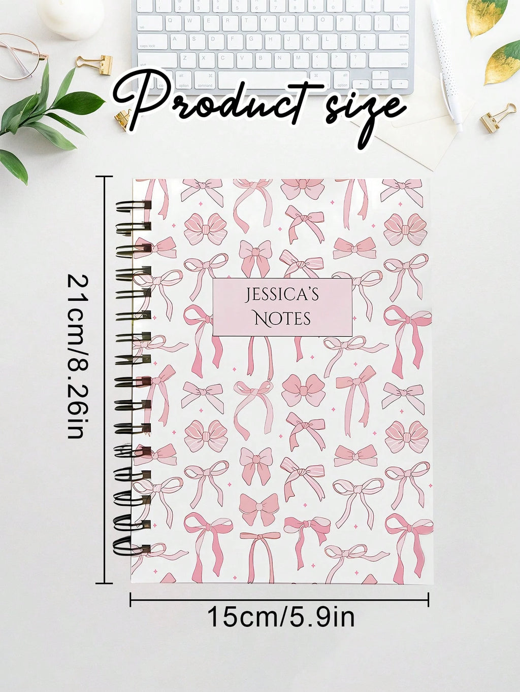 Personalized Notebook – Custom Name Journal (Pink Bow) A5