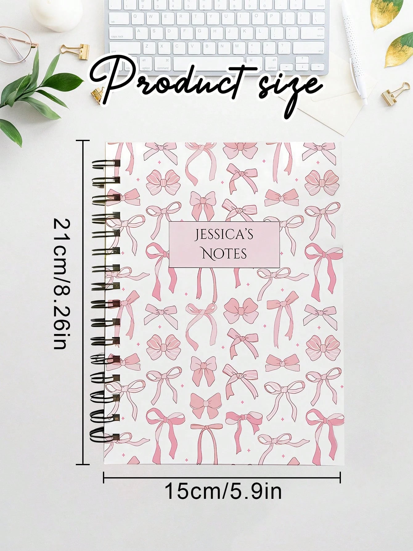 Personalized Notebook – Custom Name Journal (Pink Bow) A5