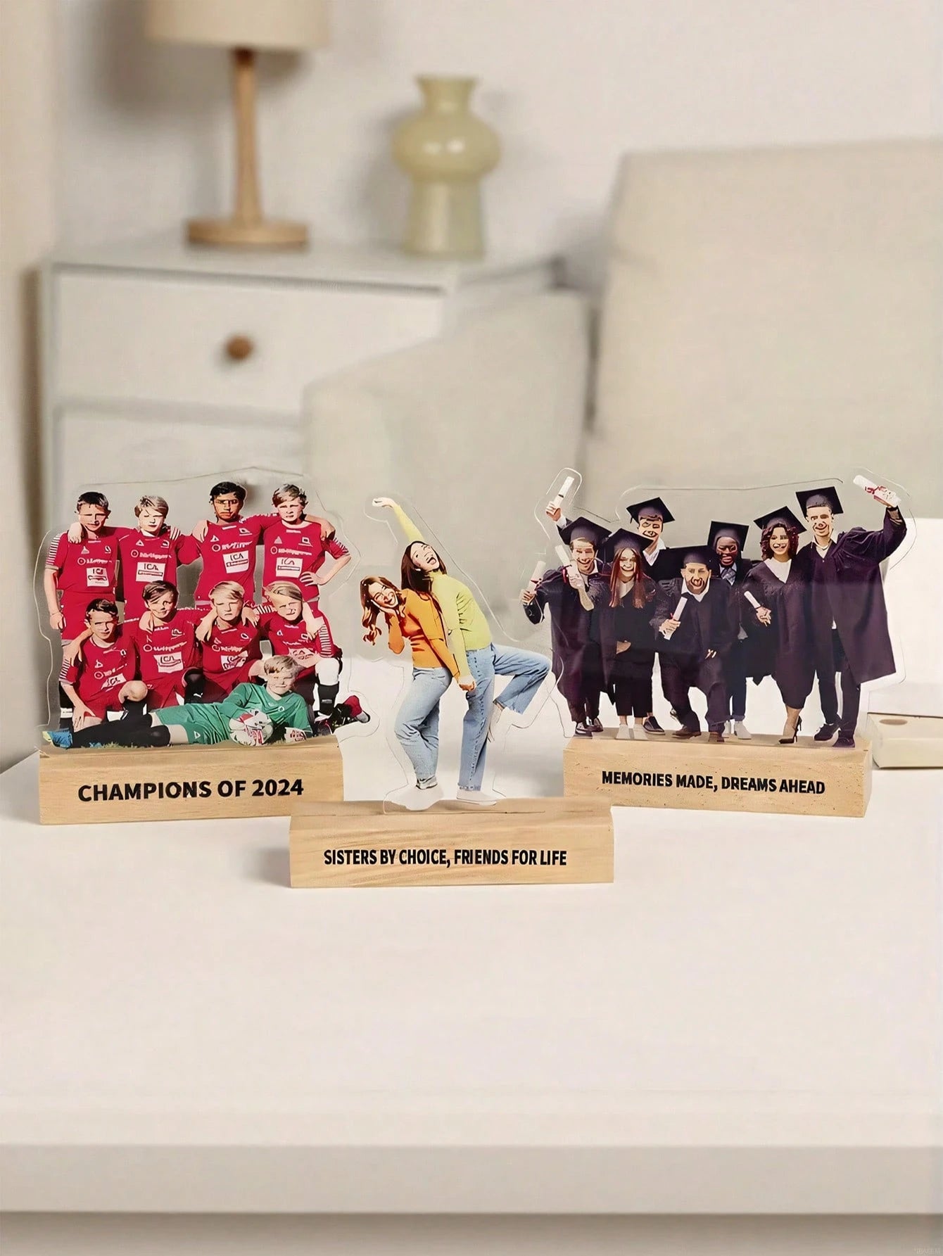 Custom Acrylic Photo Decoration – Personalized Acrylic Photo Statue With Wooden Base