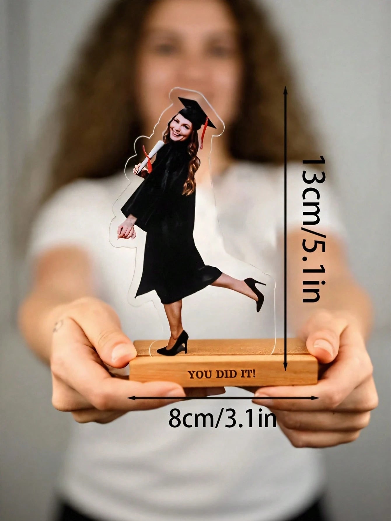 Custom Acrylic Photo Decoration – Personalized Acrylic Photo Statue With Wooden Base