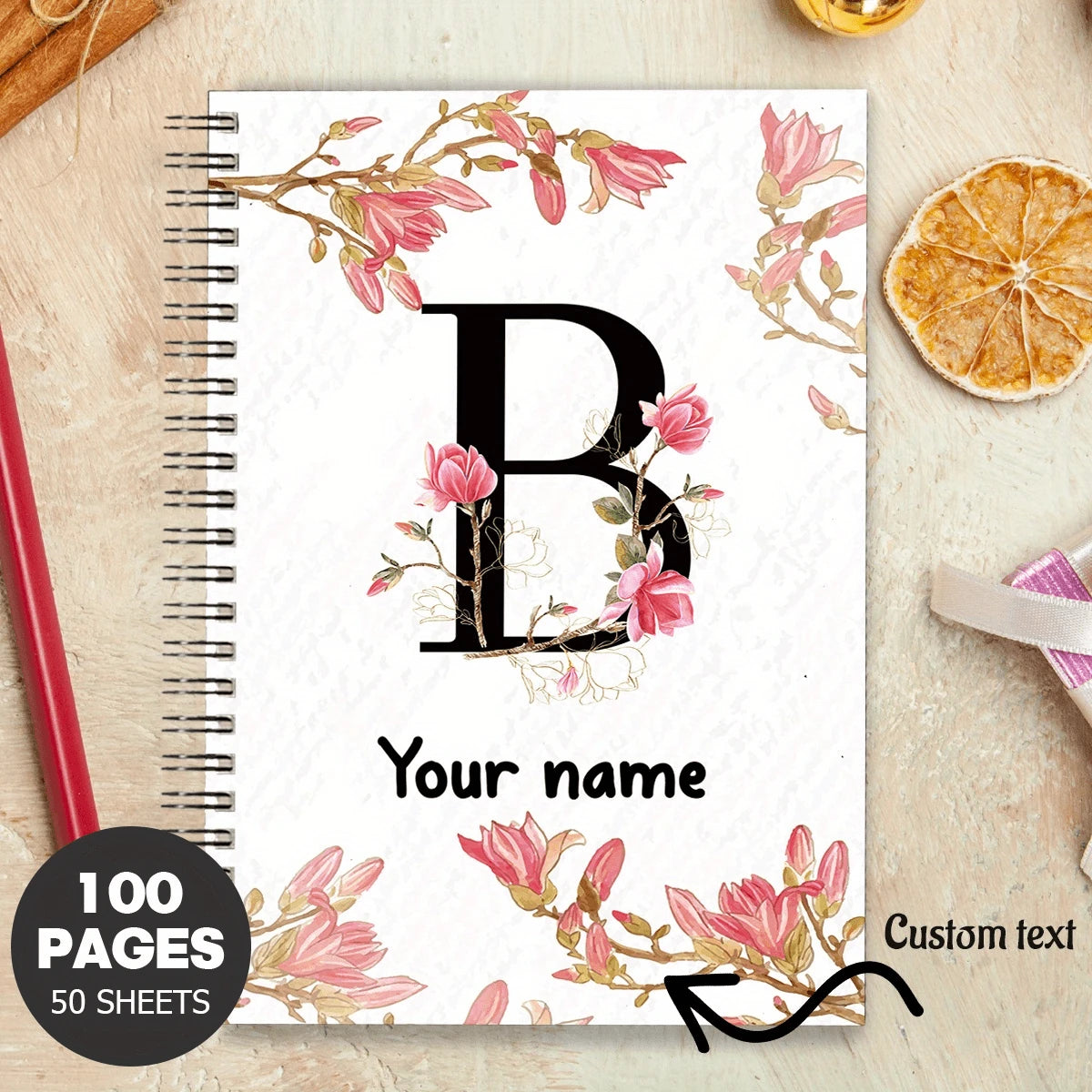 Personalized Notebook – Custom Name Journal (Flower) A5