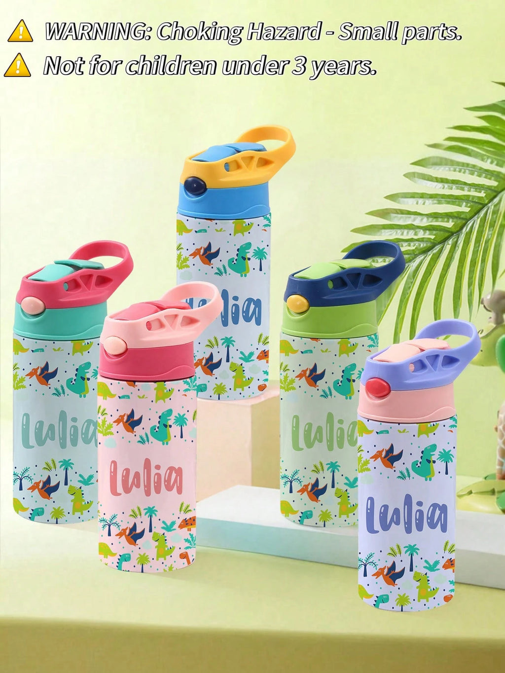 350ml Personalized Kids Water Bottle – Custom Name (Dino Design)