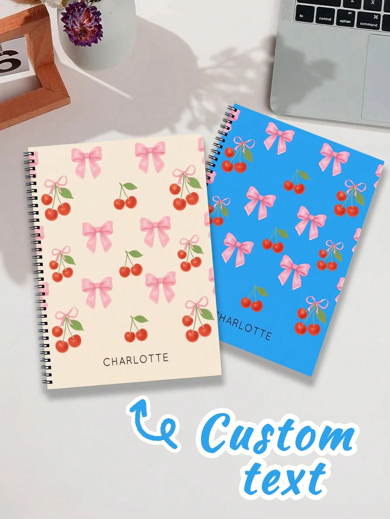 Personalized Notebook – Custom Name Journal (Bow And Cherry) A5
