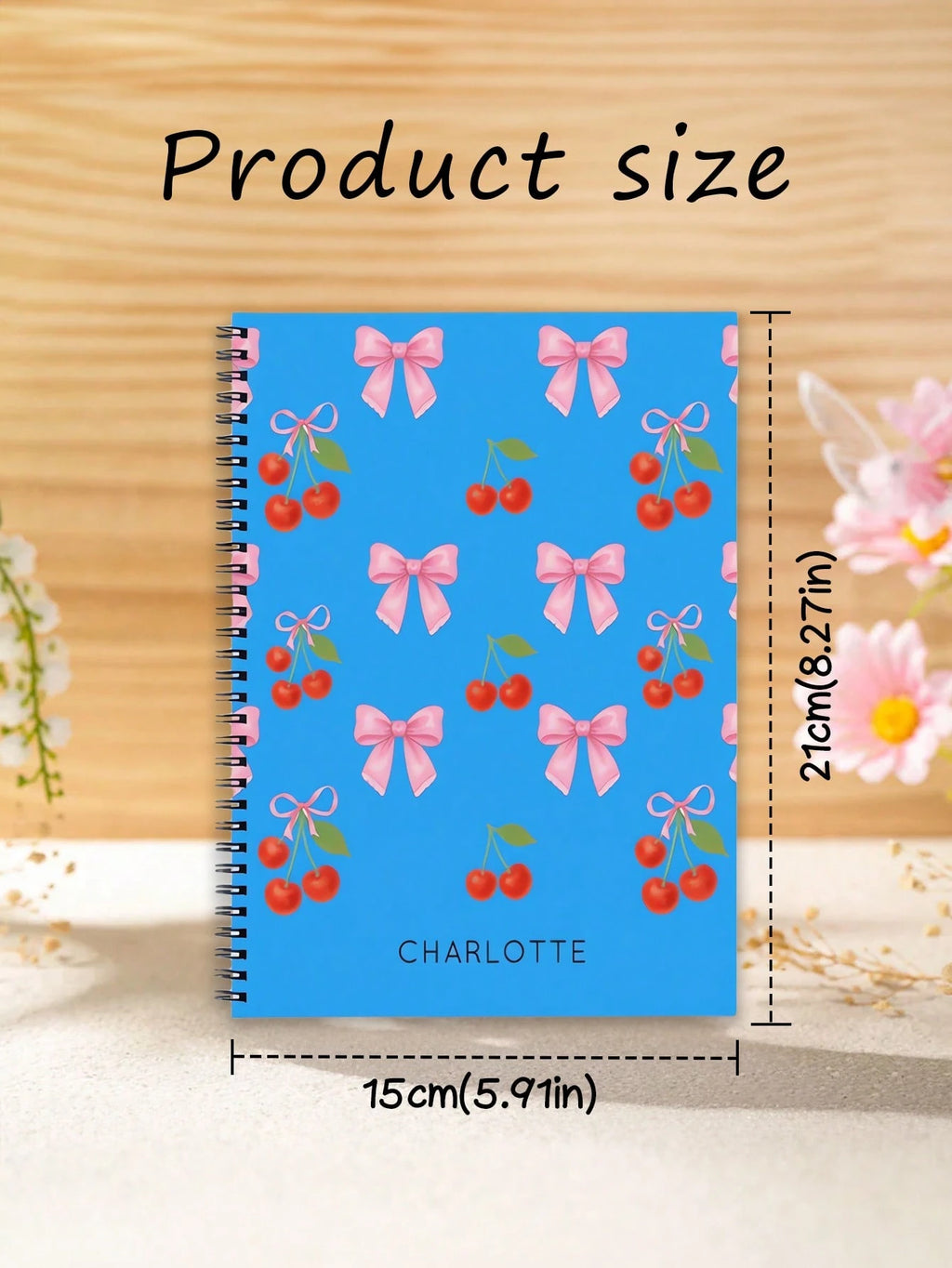 Personalized Notebook – Custom Name Journal (Bow And Cherry) A5