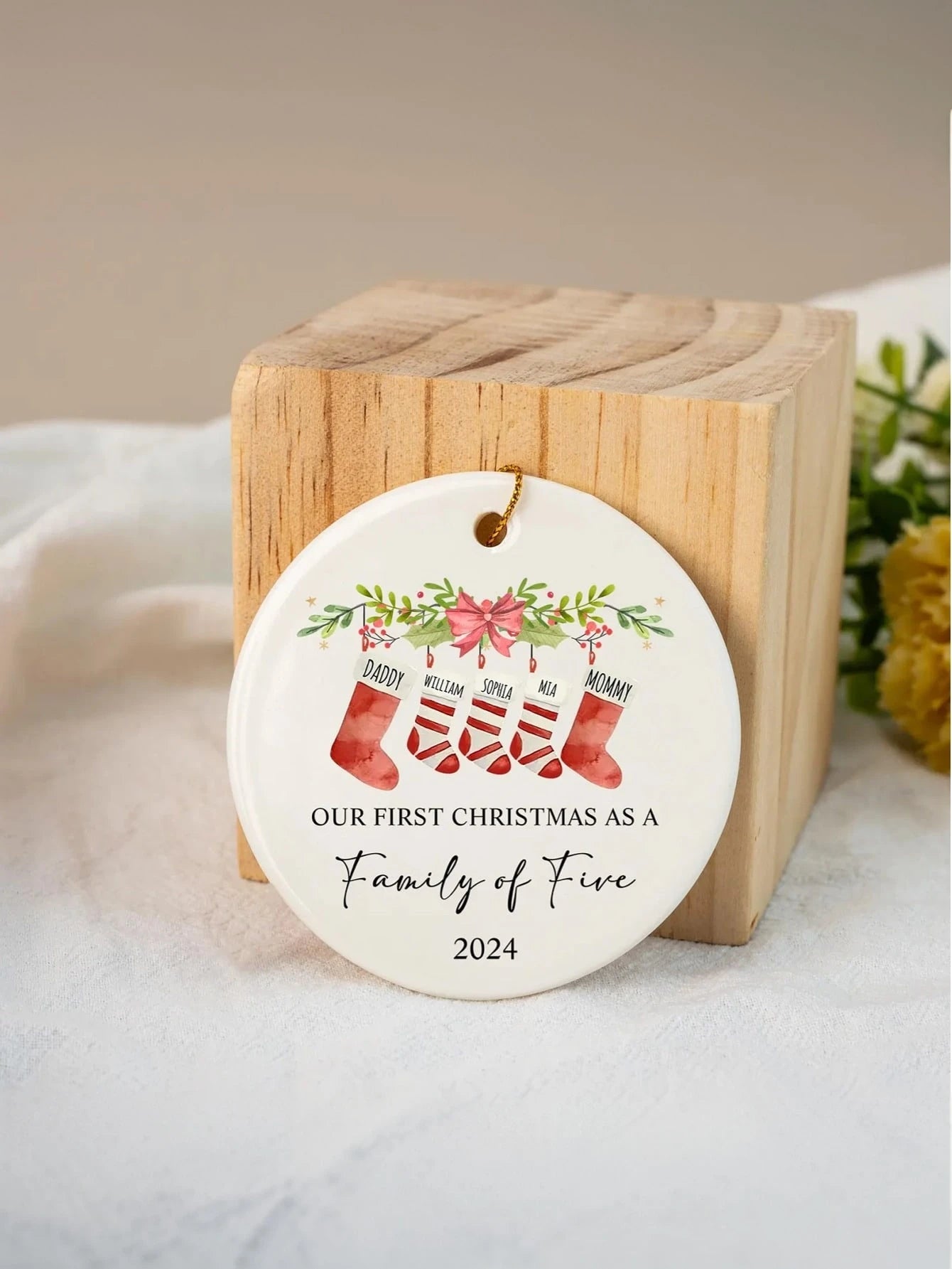 Personalized Wooden Christmas Name Ornament (Socks Name)