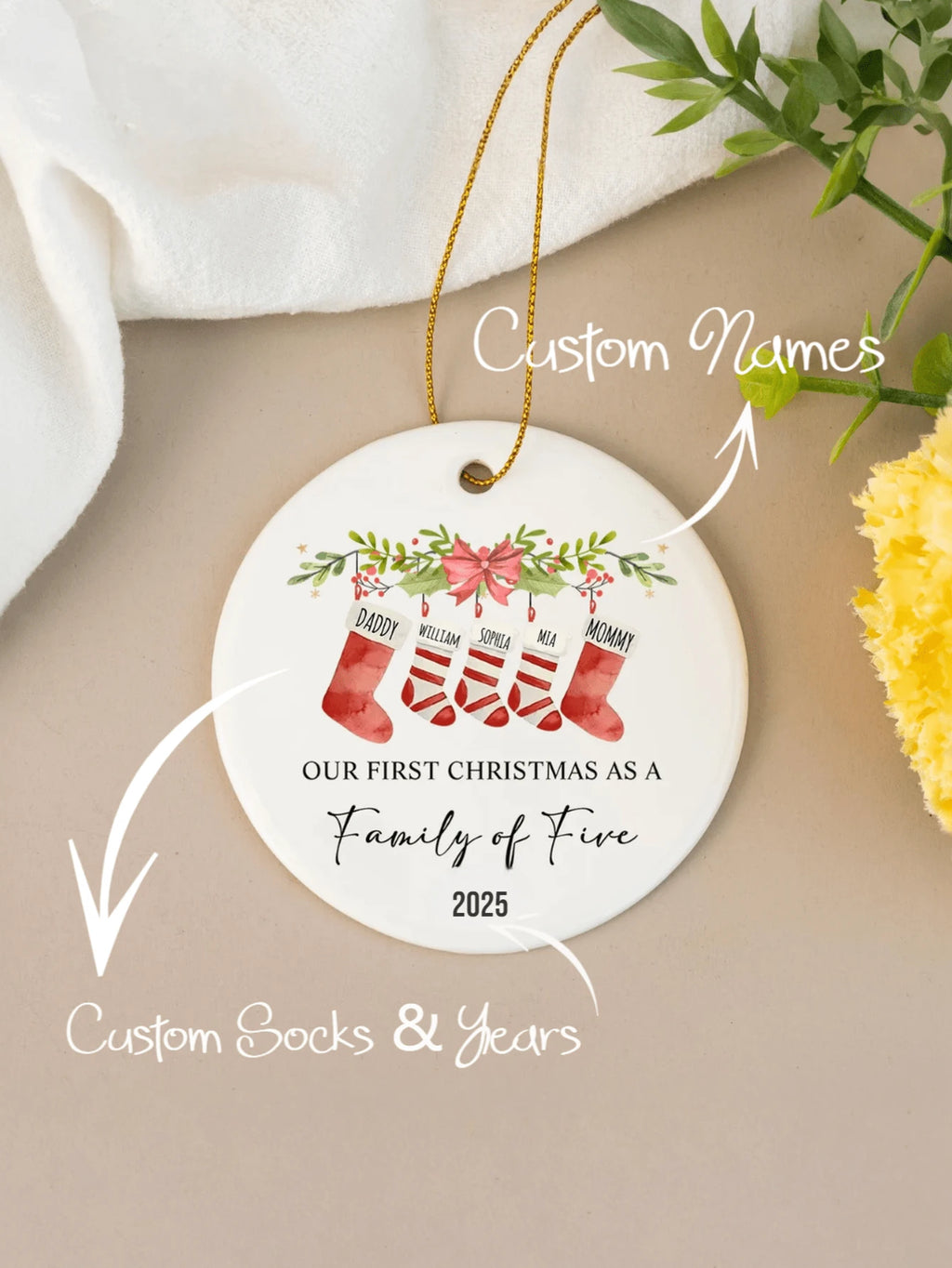 Personalized Wooden Christmas Name Ornament (Socks Name)