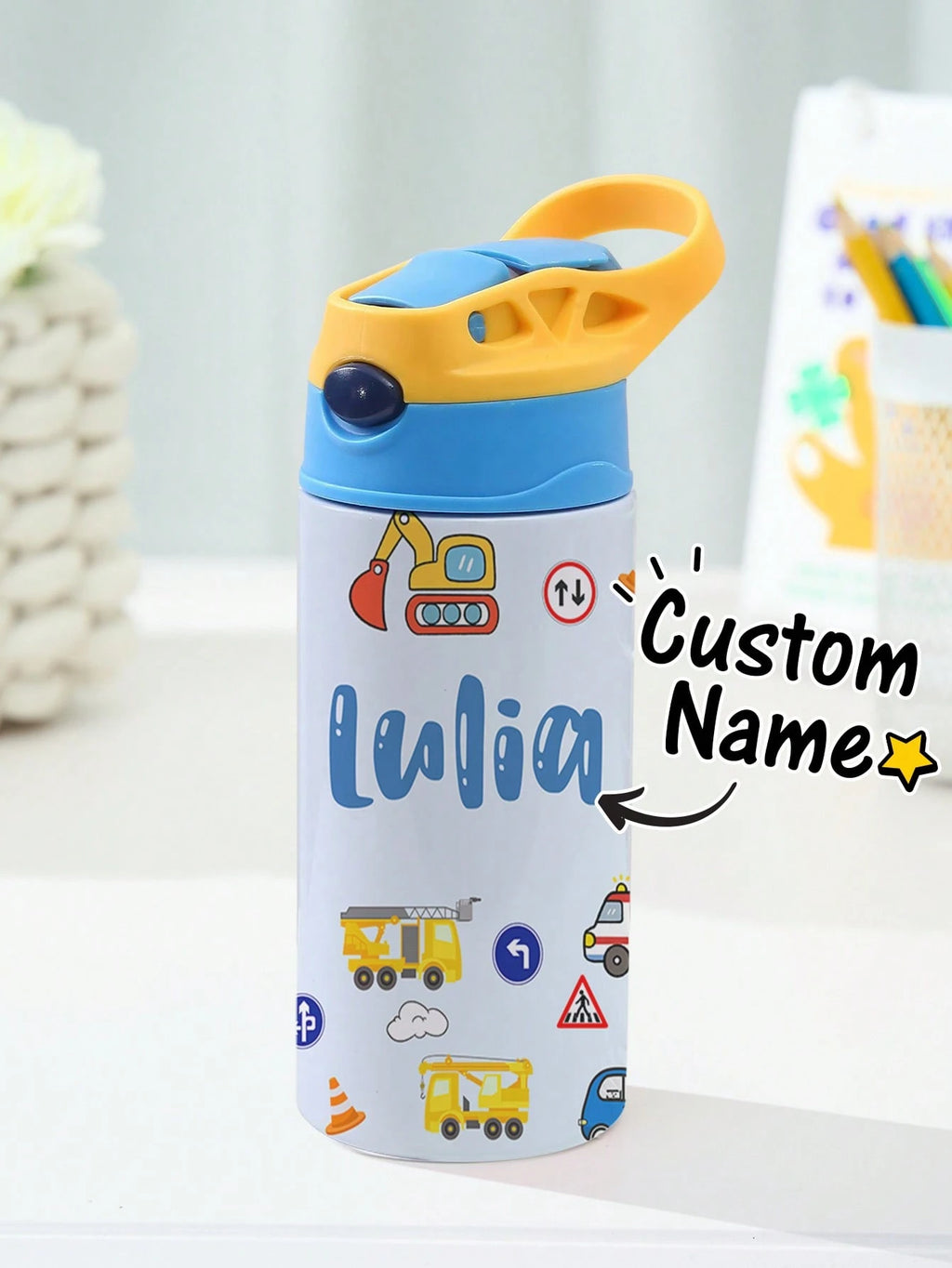 350ml Personalized Kids Water Bottle – Custom Name (Cars Design)