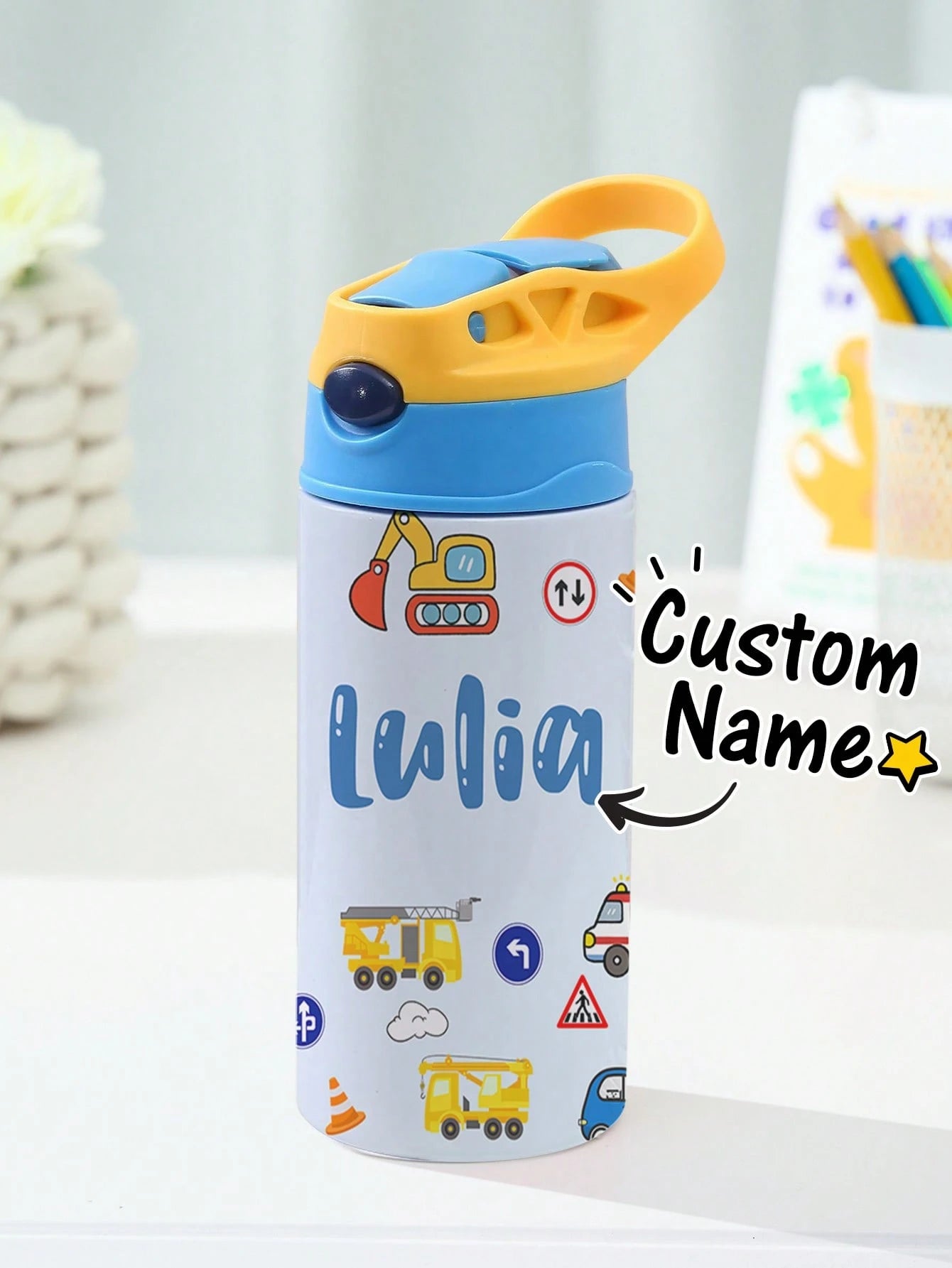 350ml Personalized Kids Water Bottle – Custom Name (Cars Design)