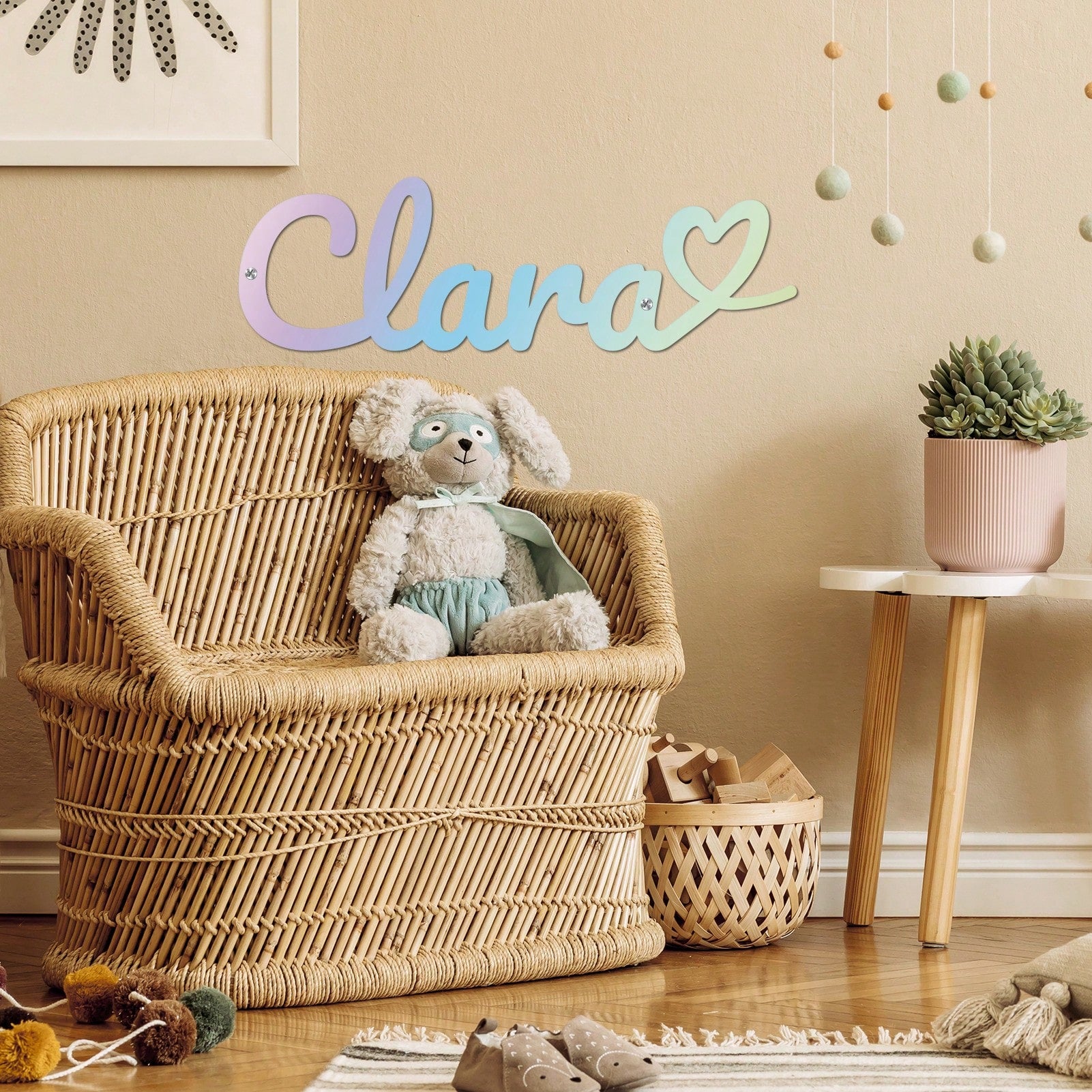 1pc Custom Metal Name Plate with Heart – Personalized Wall Letter Sign for Home or Nursery