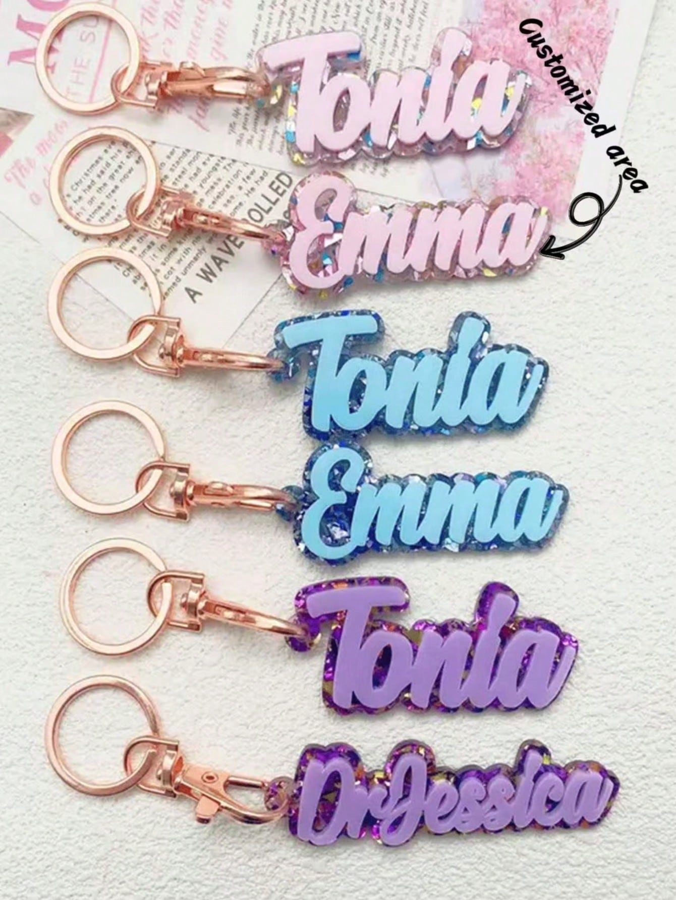 1pc Customized Name Acrylic Keychain – Glitter Personalized Key Tag