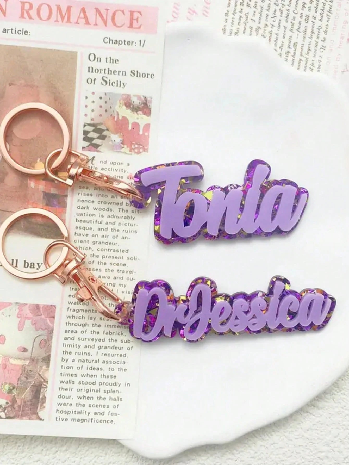 1pc Customized Name Acrylic Keychain – Glitter Personalized Key Tag