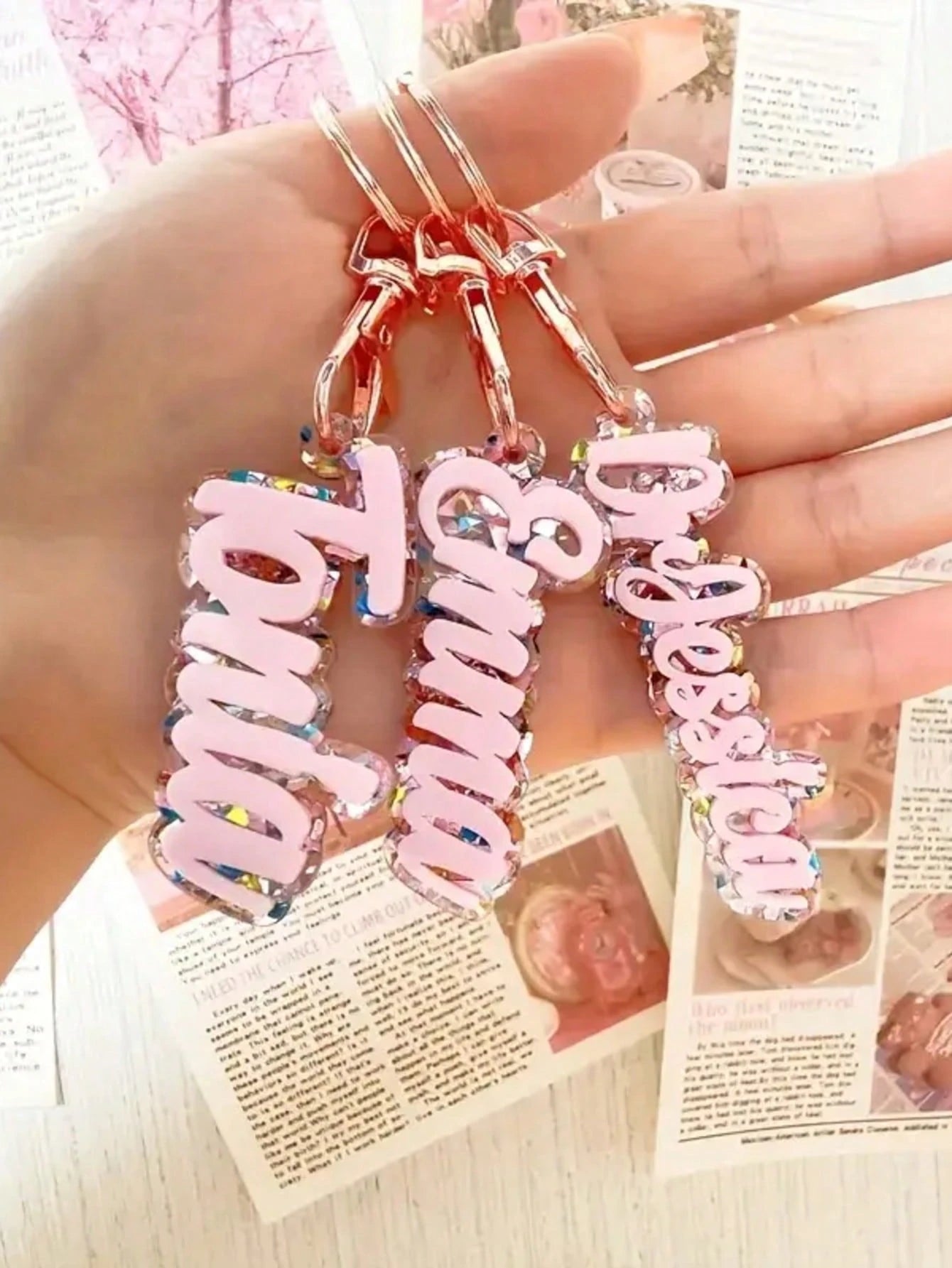 1pc Customized Name Acrylic Keychain – Glitter Personalized Key Tag