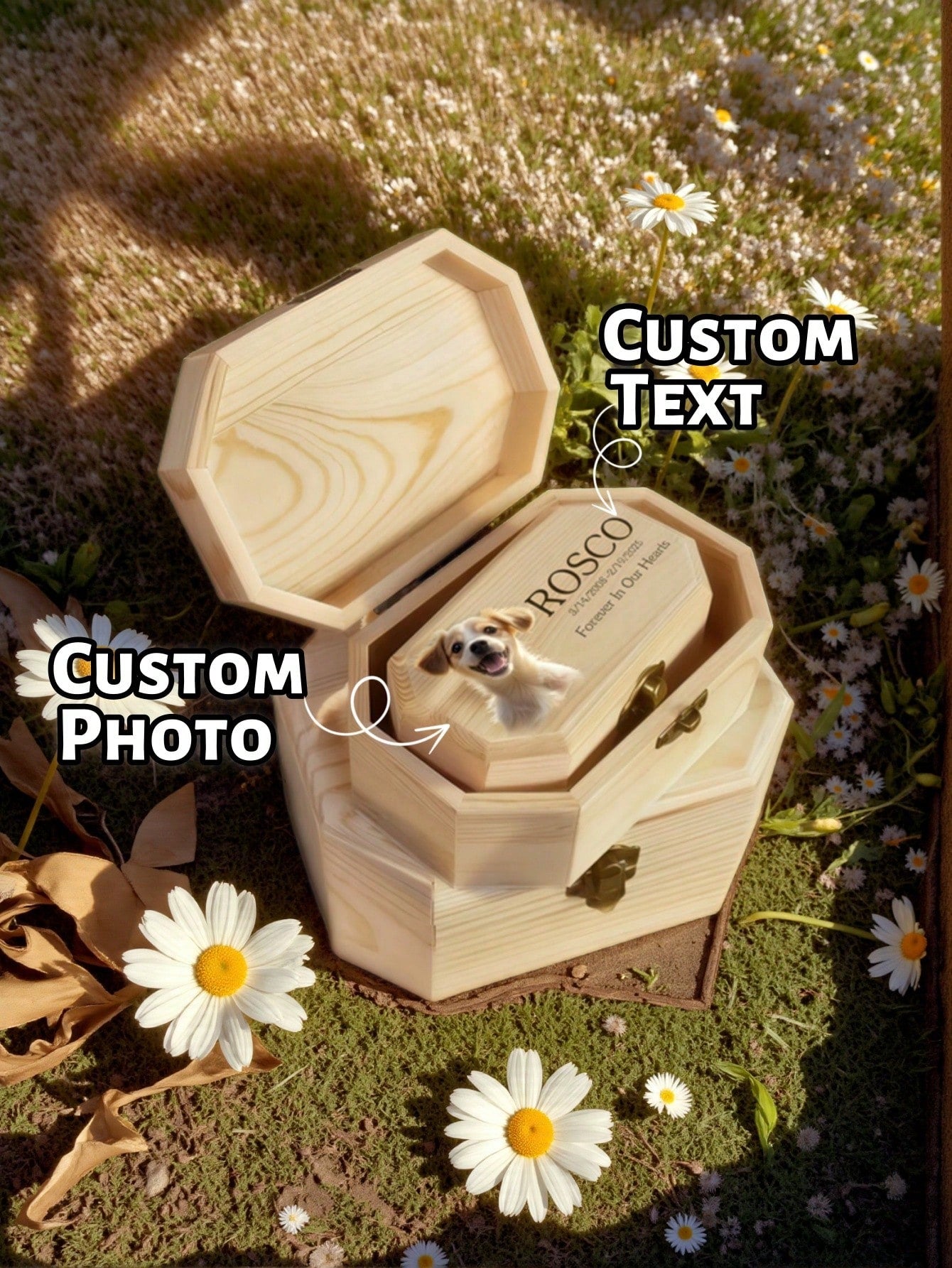 Personalized Pet Memorial Wood Box with Photo