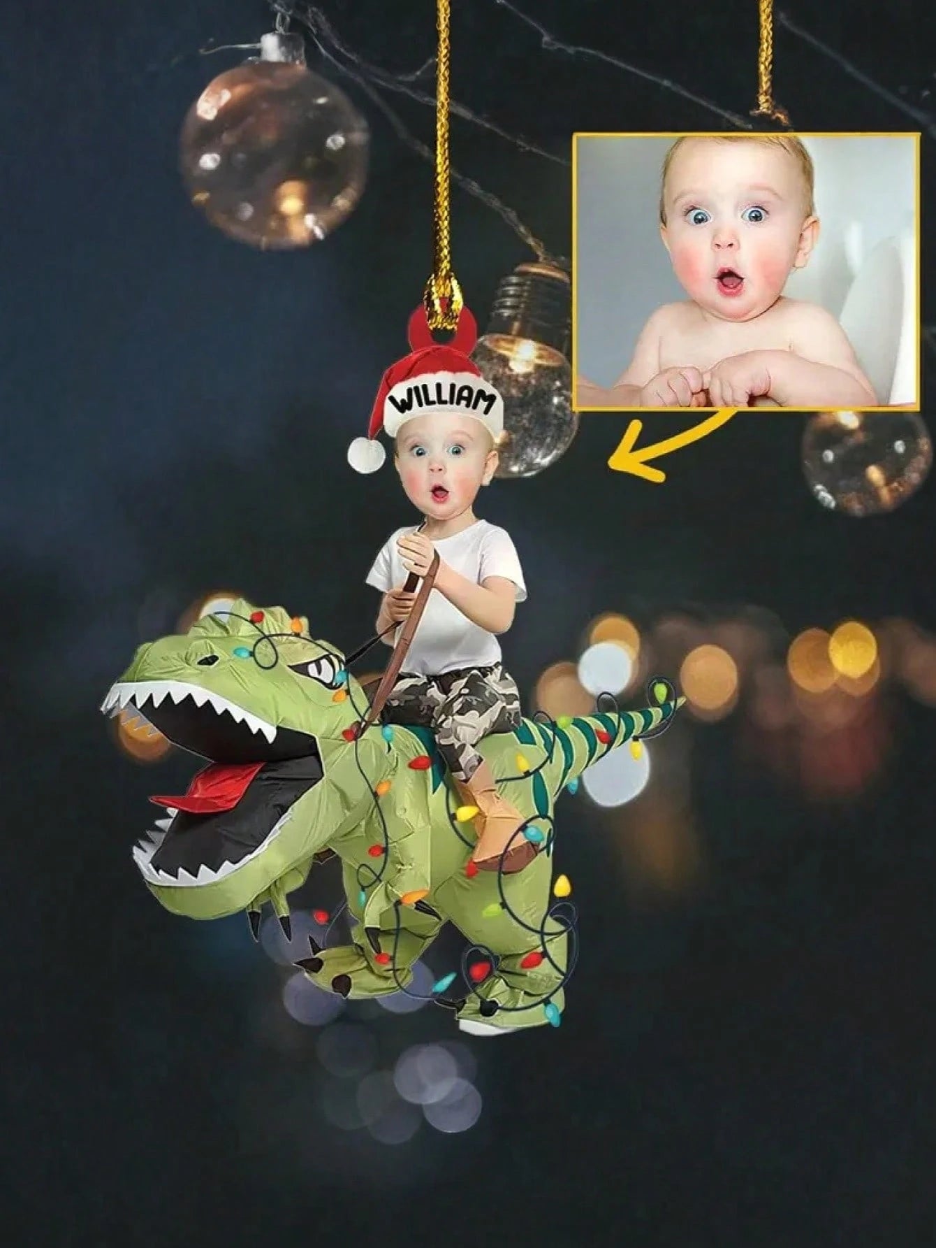 Personalized Christmas Name Ornament (Dino)