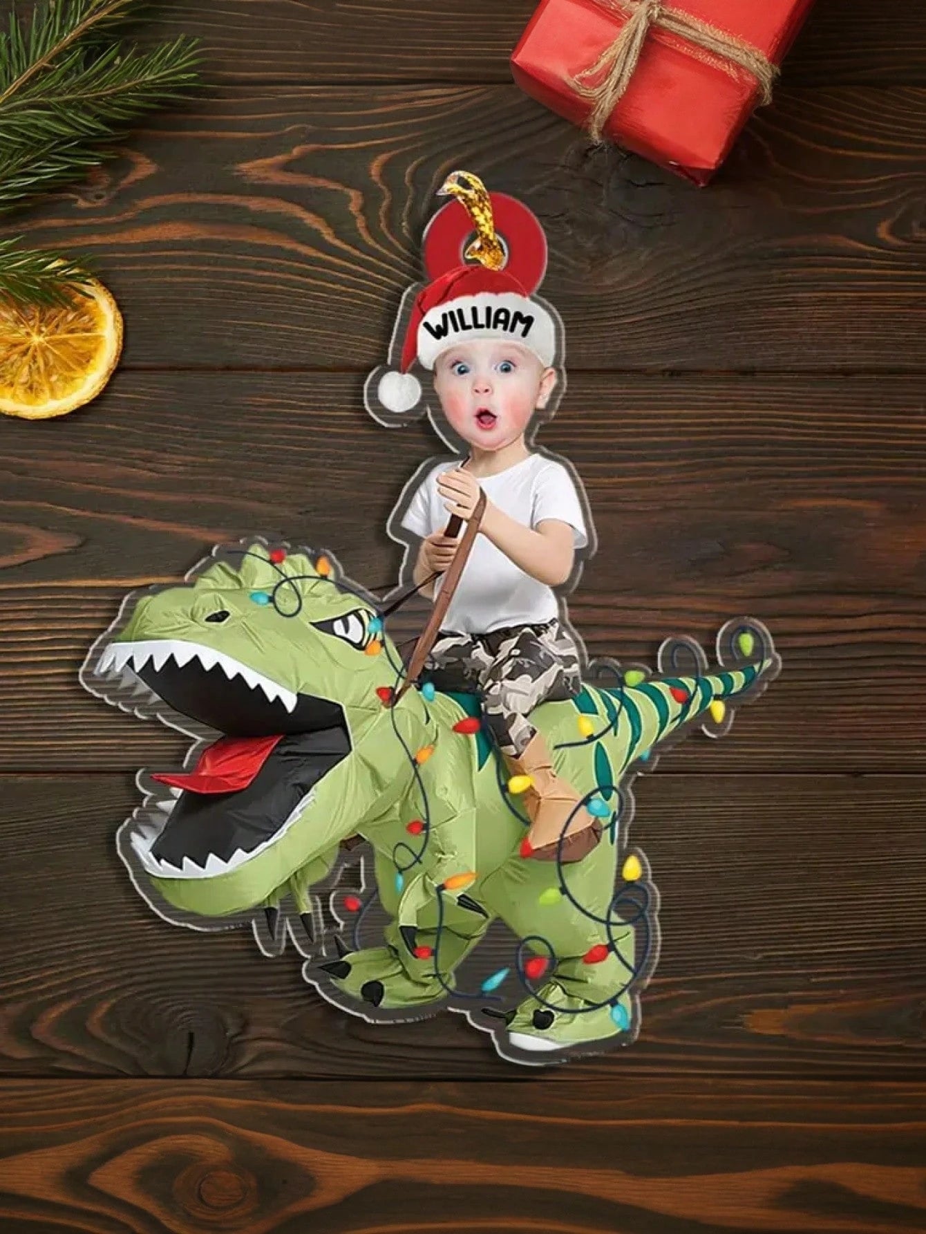Personalized Christmas Name Ornament (Dino)