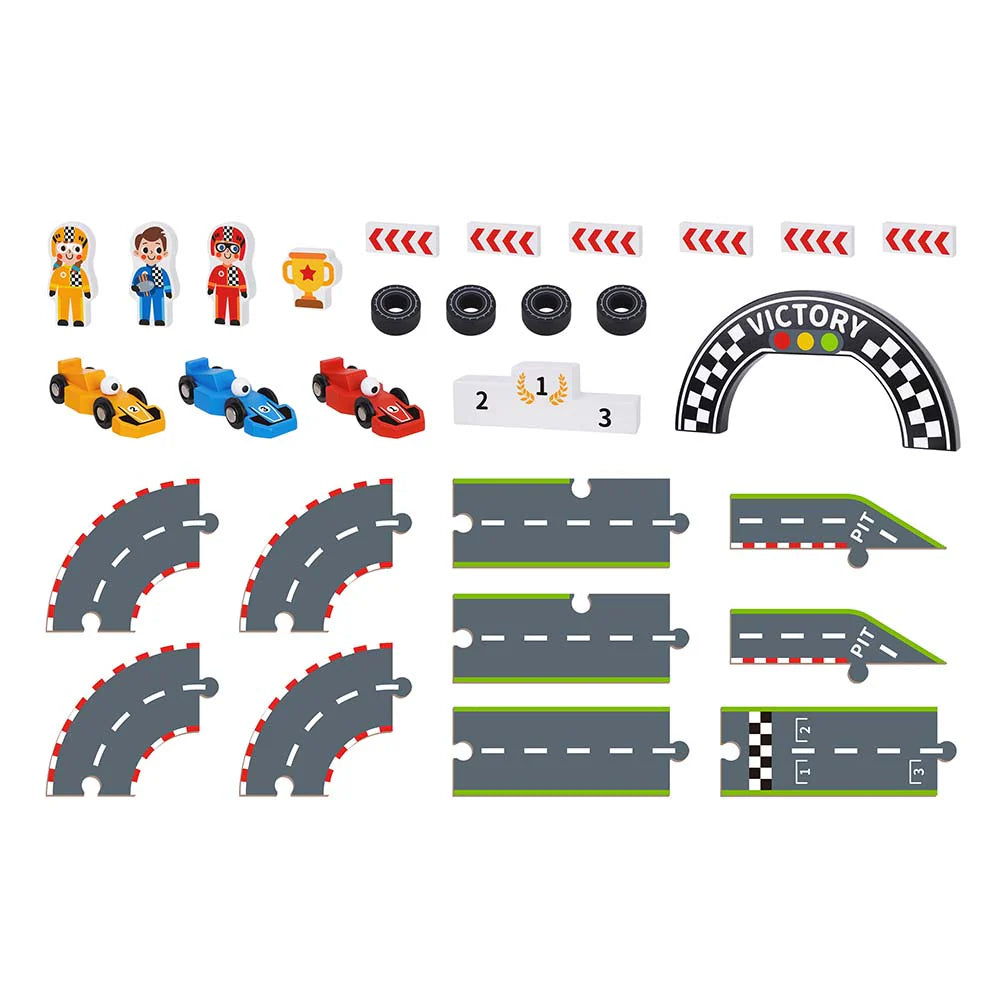 Tooky Toy - Wooden Formula 1 Race Car Set For Boys