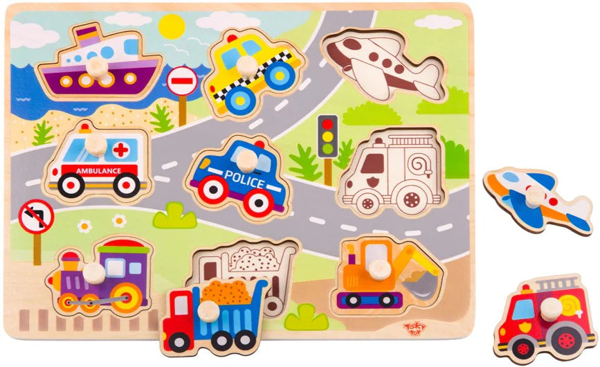 Tooky Toy - Wooden Vehicle Peg Puzzle