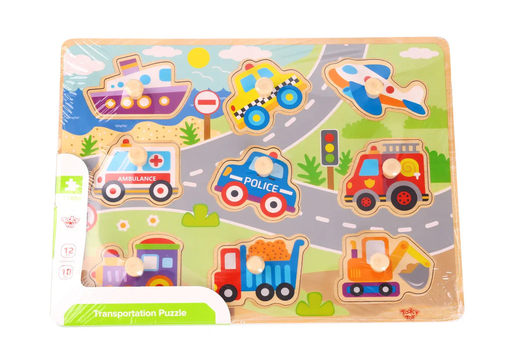 Tooky Toy - Wooden Vehicle Peg Puzzle