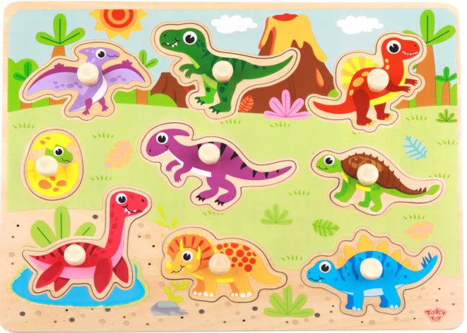 Tooky Toy - Wooden Dino Peg Puzzle