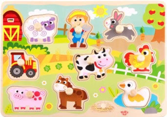 Tooky Toy - Wooden Farm Animal Peg Puzzle