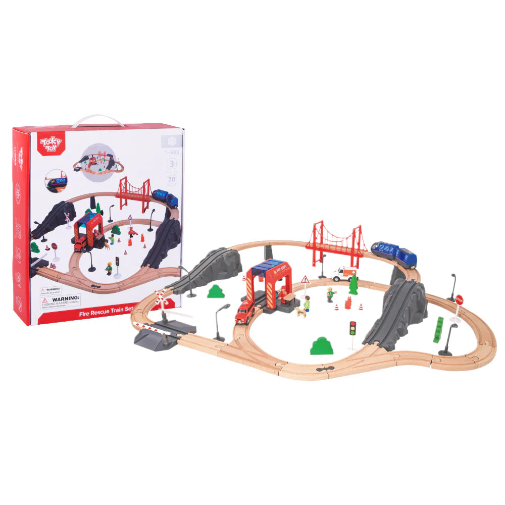 Tooky Toy - Wooden Fire Station Train Set