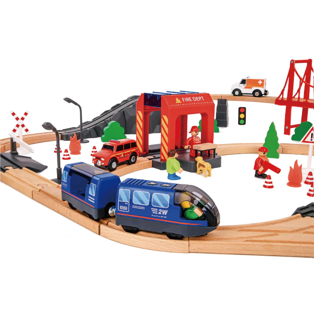 Tooky Toy - Wooden Fire Station Train Set