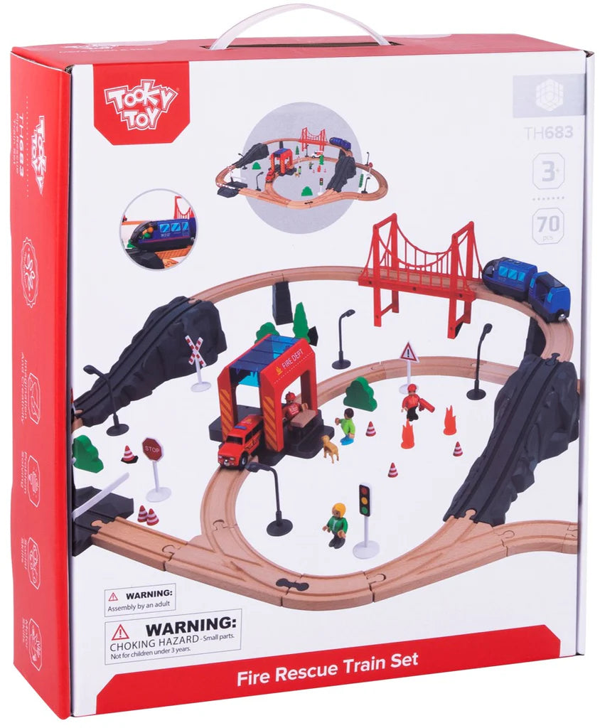 Tooky Toy - Wooden Fire Station Train Set