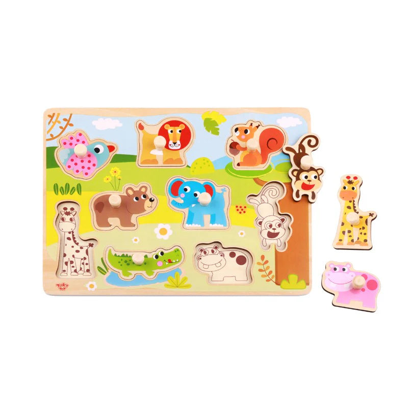 Tooky Toy - Wooden Jungle Animal Peg Puzzle