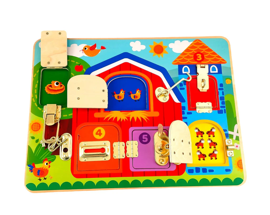 Tooky Toy - Wooden Farm Latch Activity Board