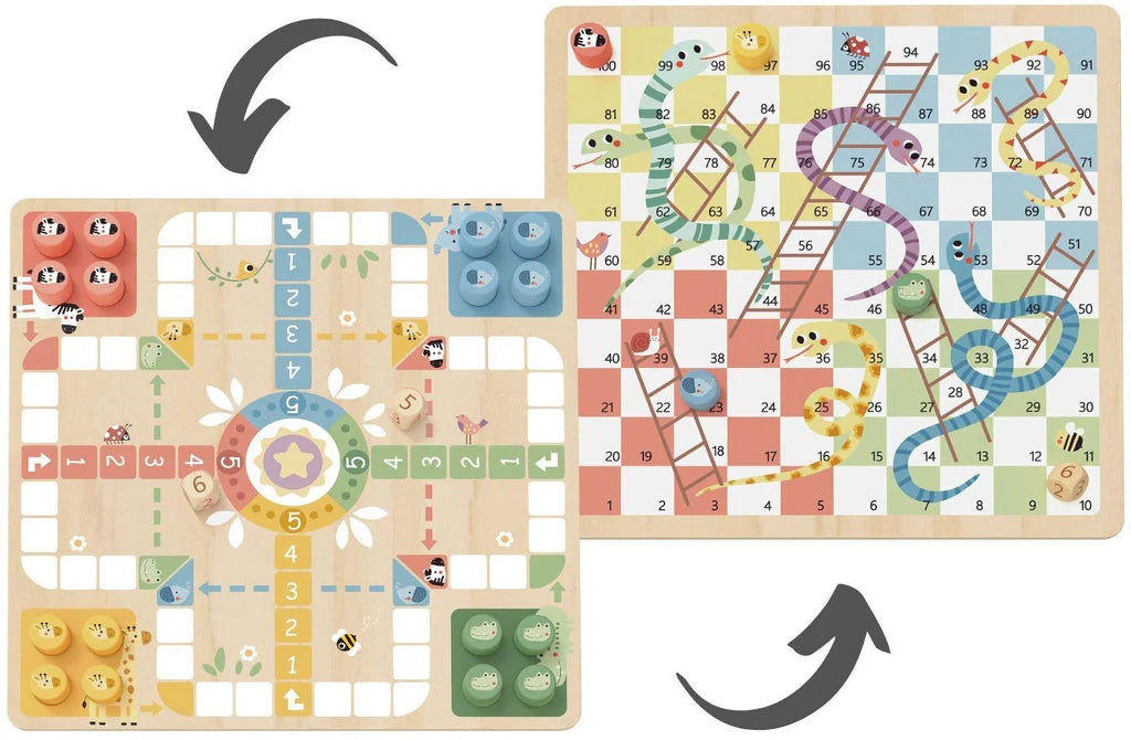 Tooky Toy - Wooden Ludo/Snakes And Ladders Play Set