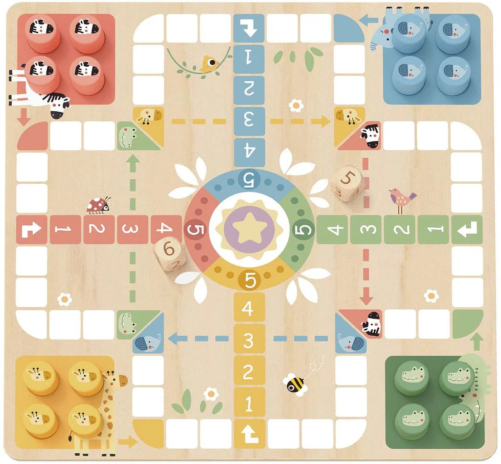 Tooky Toy - Wooden Ludo/Snakes And Ladders Play Set