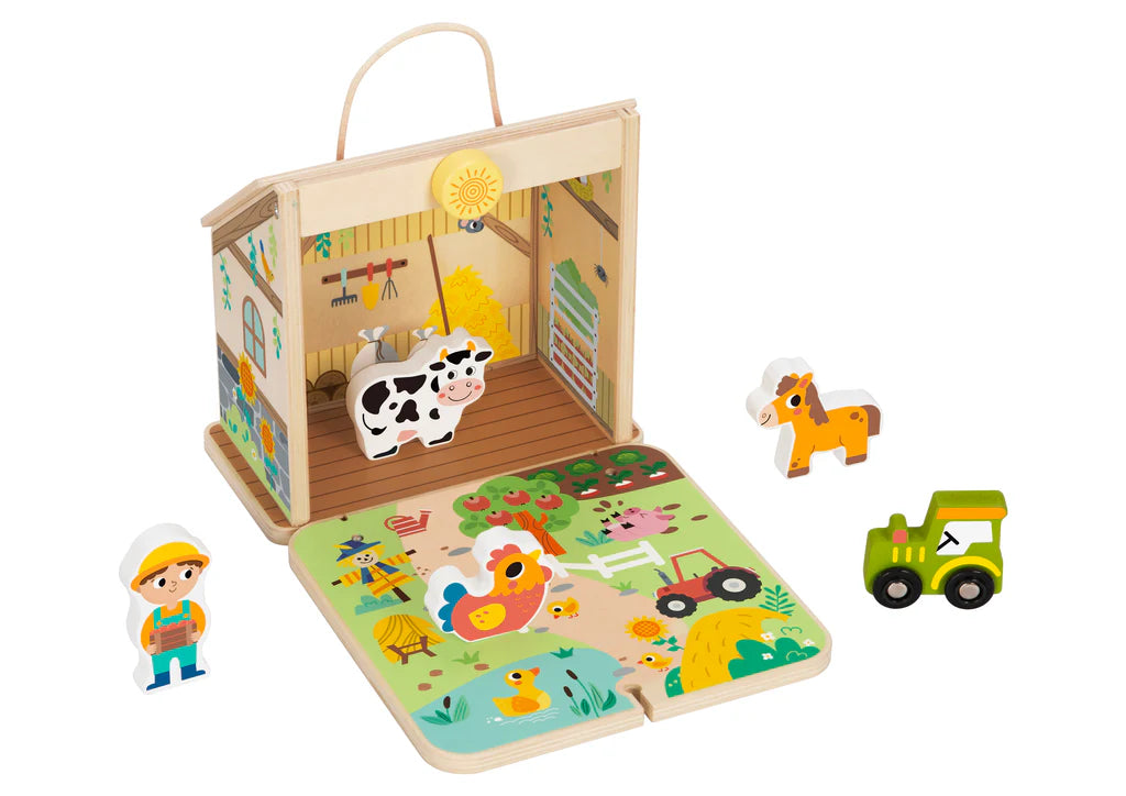 Tooky Toy - Hi Pando Foldable Farm - Carry Along Play Set