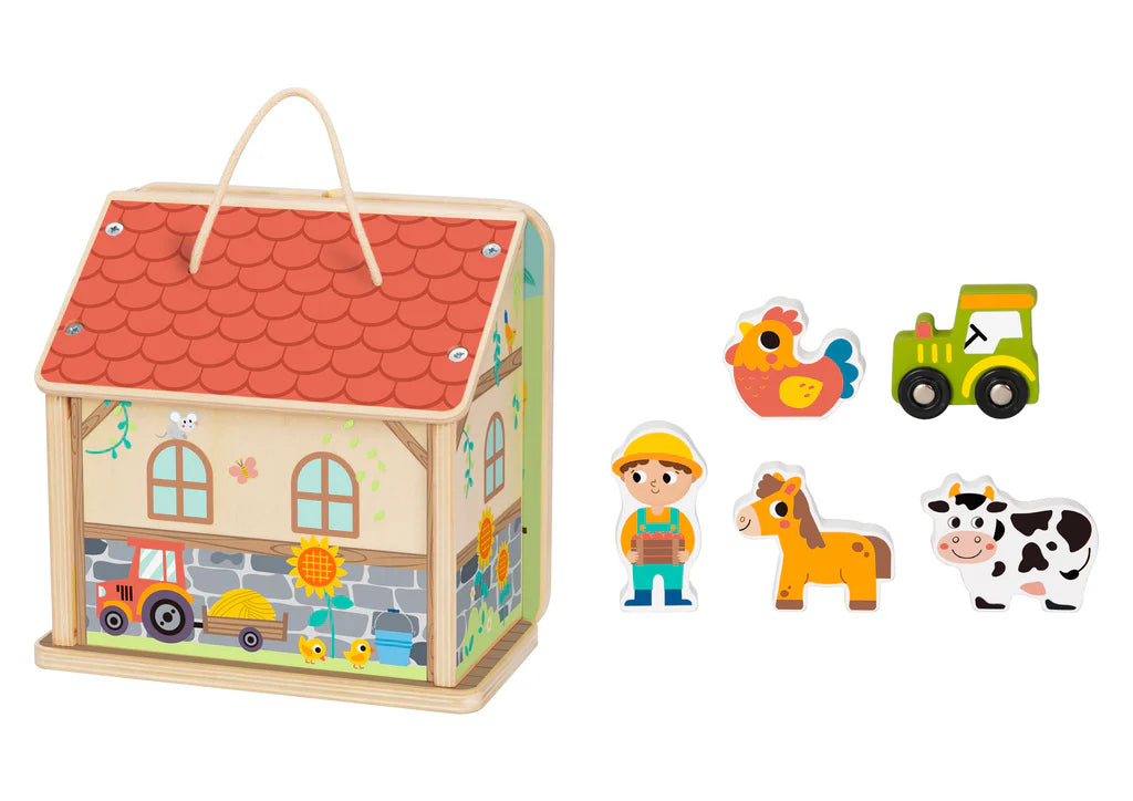 Tooky Toy - Hi Pando Foldable Farm - Carry Along Play Set
