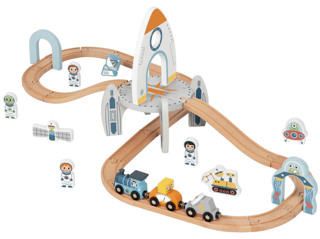 Tooky Toy - Wooden Space Theme Train Track