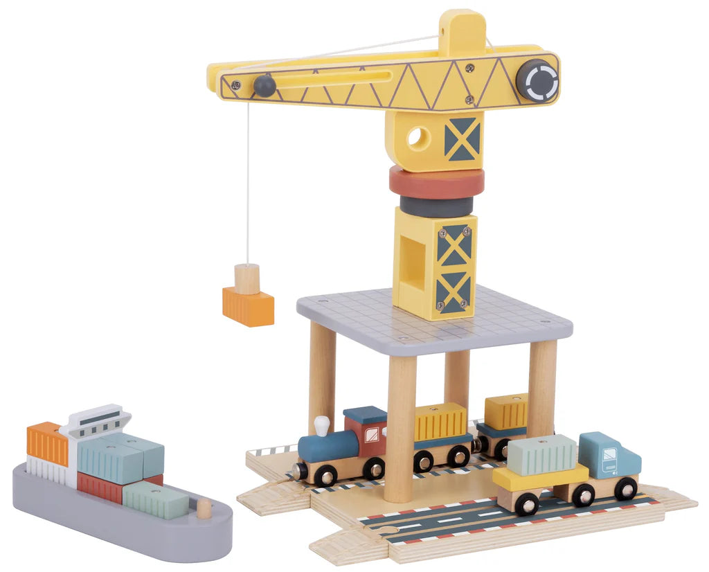 Tooky Toy - Wooden Crane Port Set
